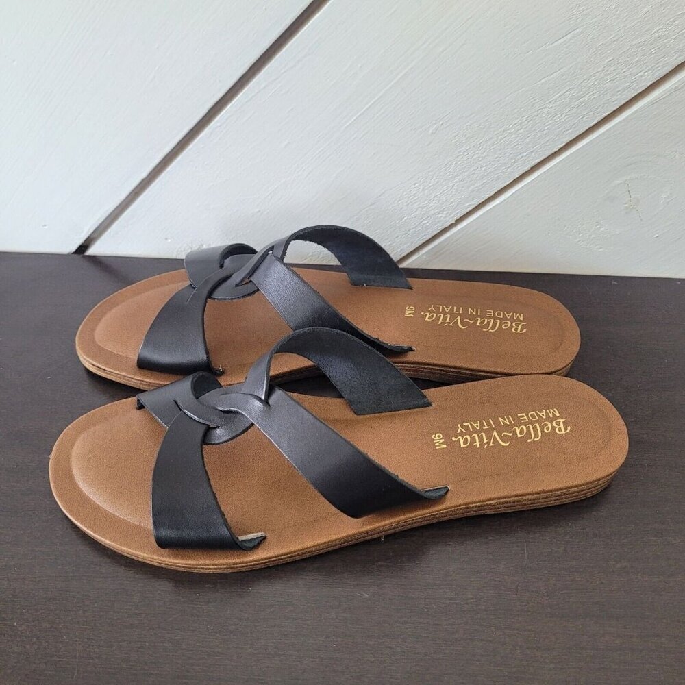 NEW Bella-Vita Women's 9M Black Italian Leather Sandals Slide Made In Italy